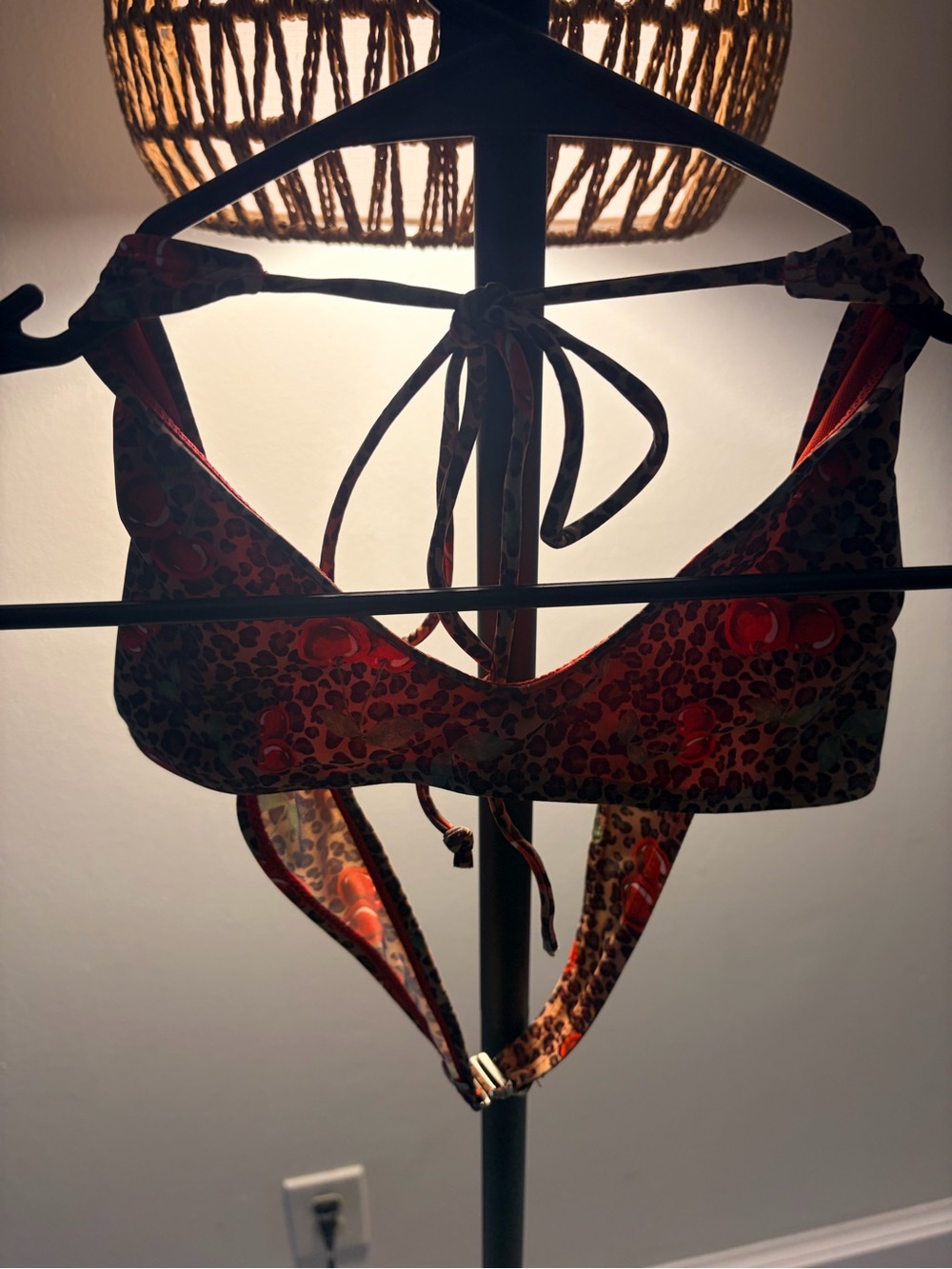 Musera Red Bikini Top with Leopard Trim